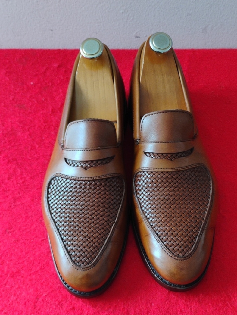 Allen Edmonds Tan Brown Woven Leather Penny Loafers